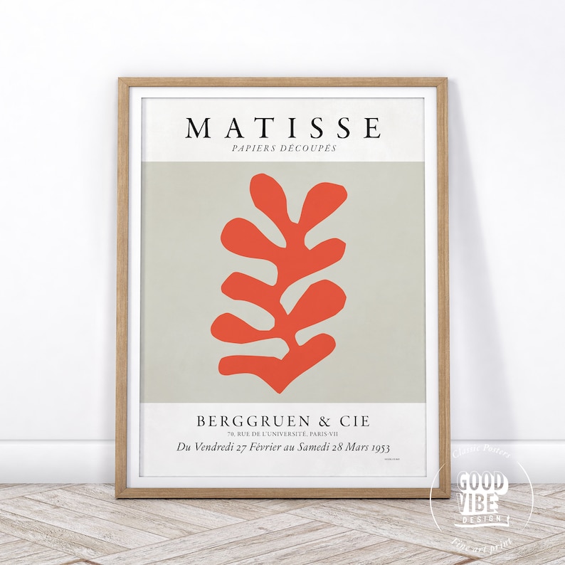 Christmas Gift Neutral Print Matisse Leaf Print Minimalist Wall Art Matisse Poster Mid Century Modern