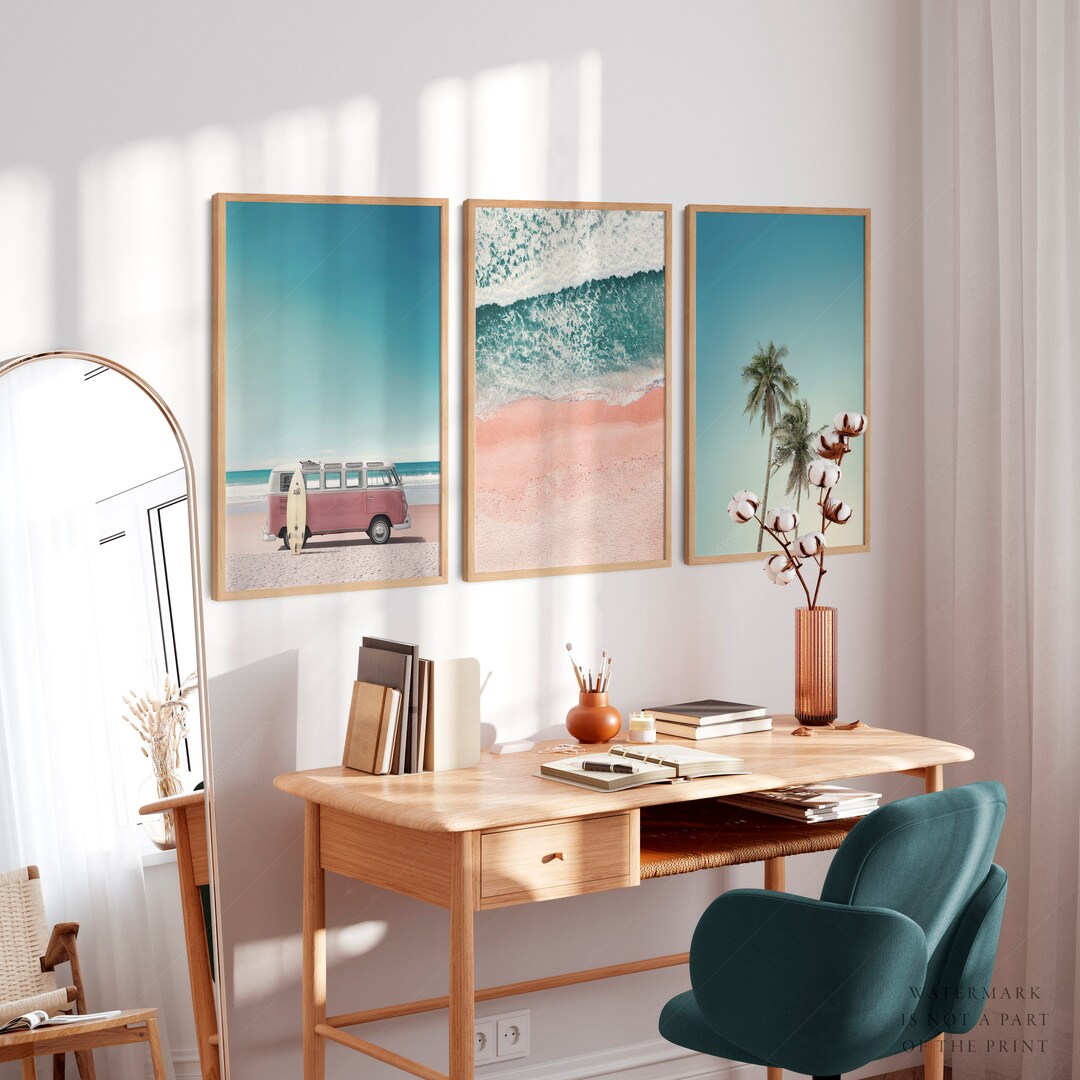 Beach Art Set of 3 California Set Wall Art Turquoise Sea Etsy Canada