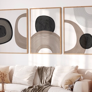 Elegante juego de pared, moderno, 3 piezas, tonos neutros, arte de pared con estilo, decoración sofisticada, diseño escandinavo, sala de estar, envío impreso