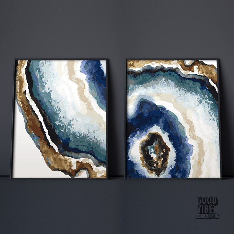 Set of 2 Prints Geode Wall Art Abstract Agate Agate Slice Etsy Canada