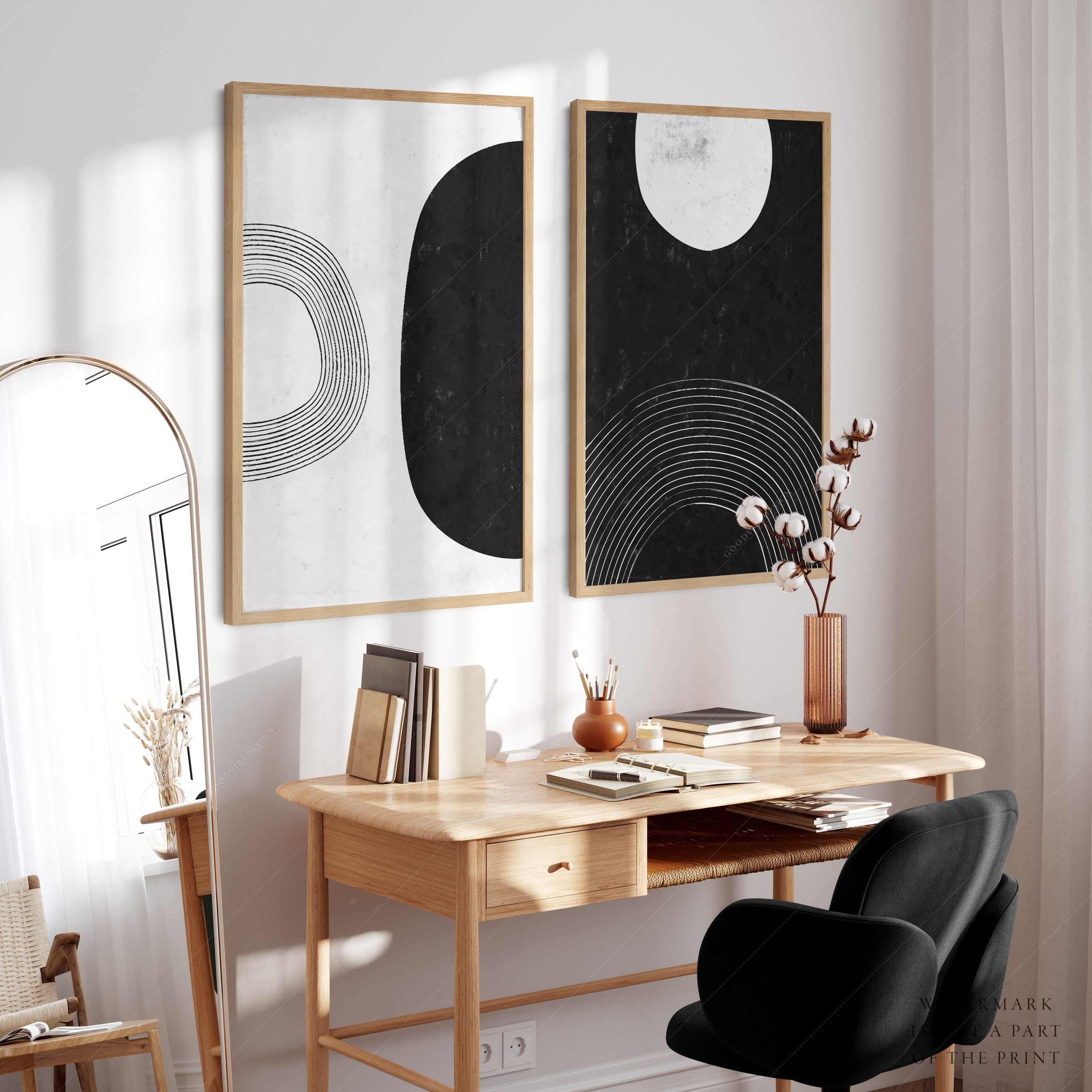 Black and White Abstract Art Print Set, Geometric Shapes - Etsy