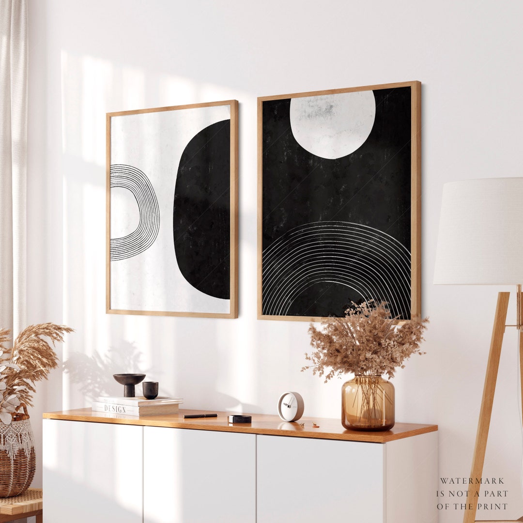 Black and White Abstract Art Print Set, Geometric Shapes - Etsy