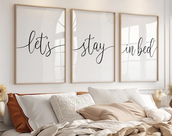 Let’s Stay in Bed Wand Kunst 3er Set, Schlafzimmer Dekor, Romantisches Paar Print 26