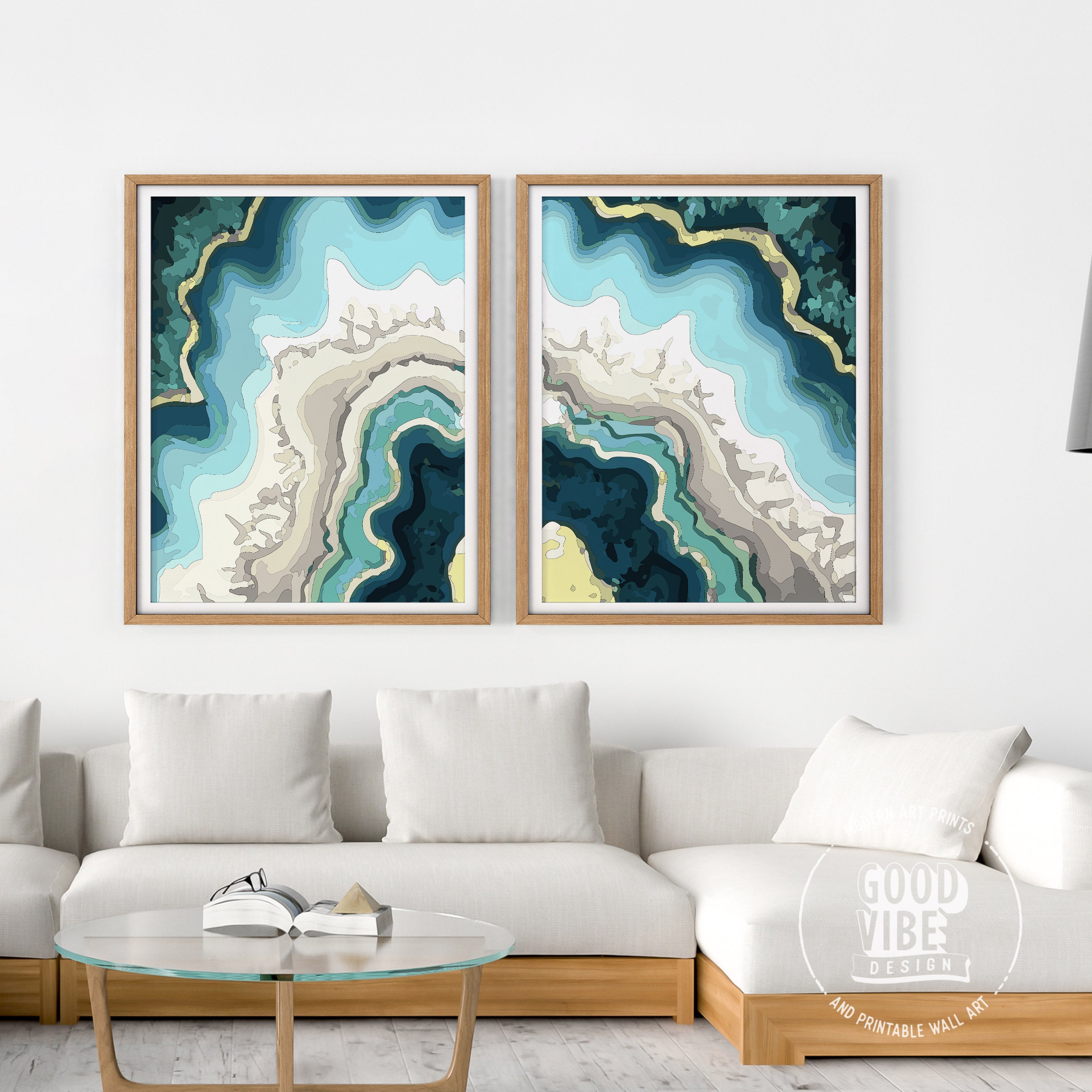 Set of 2 blue wall art Abstract Agate print Geode Marble Etsy