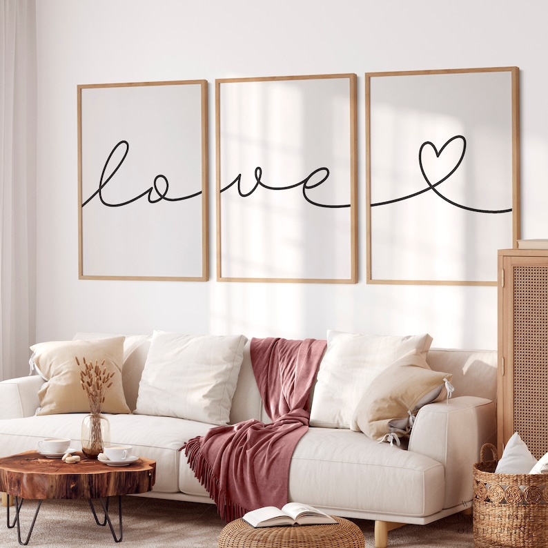Set of 3 Love Print Bedroom Wall Art Love Heart Print Above - Etsy