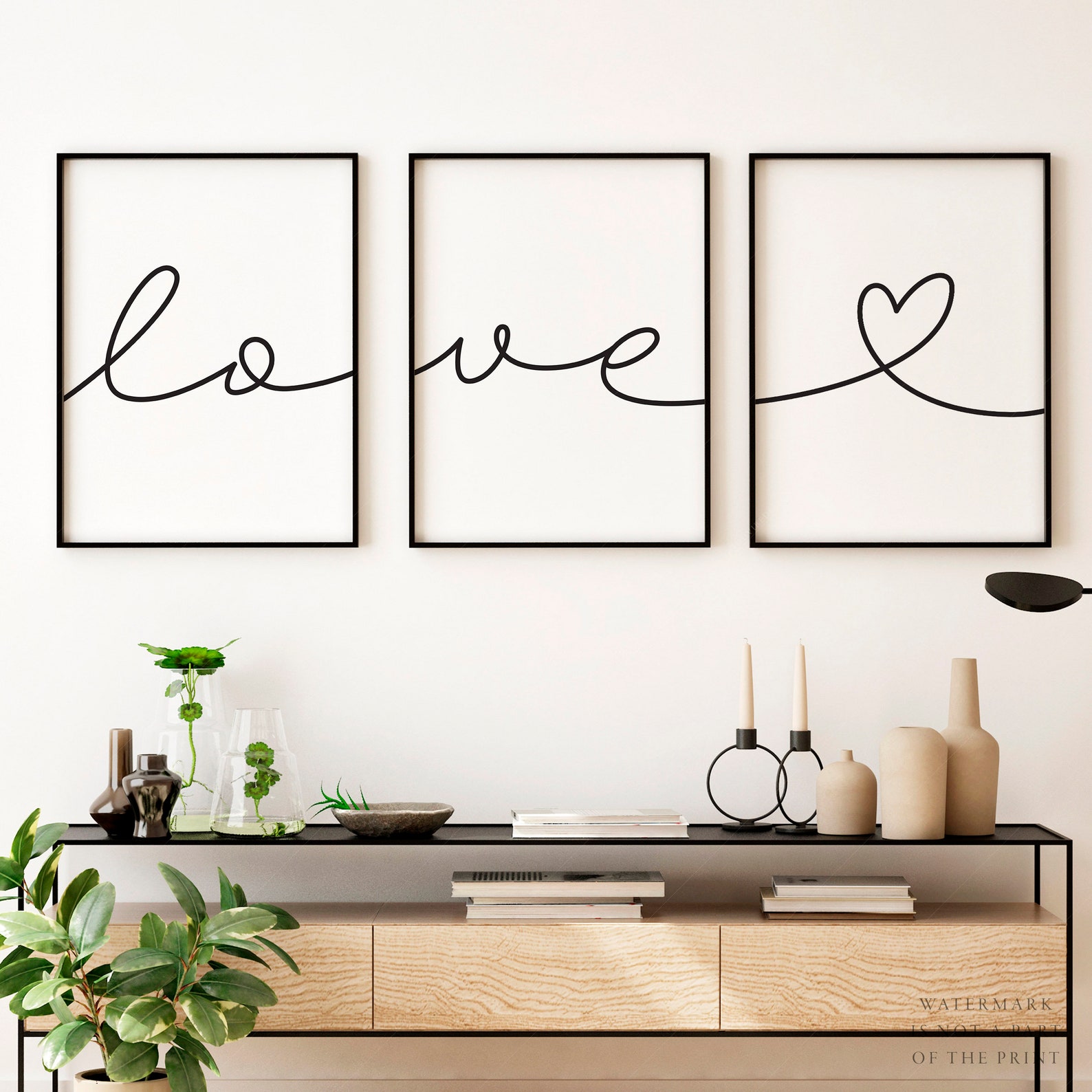 Set of 3 Love Print Bedroom Wall Art Love Heart Print Above - Etsy