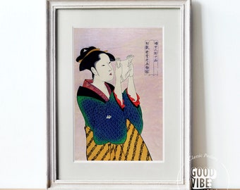 Fumiyomu Onna, Utamaro Kitagawa, Japanese Art Print, Anniversary gift, Ukyio-e style illustration, Woman portrait reading a letter