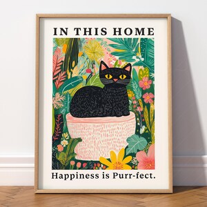 Black Cat Floral Art Print, Funny Cat Lover Home Decor Poster 7