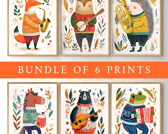 Bundle of 6 Prints, Perfect for nursery sets, siblings rooms, Full wall art Folk styling