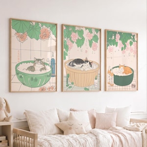 Minimalist Cat Print Set: Japanese Japandi Art, Soft Colors 6