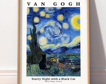 Sternenklare Nacht Katze Wand Kunst Van Gogh inspiriert Dekor 32