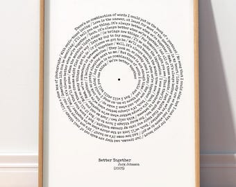 Personalisierte Songtexte Druck, individuelle minimalistische Schallplatte Kunst, Geschenk zum Jahrestag
