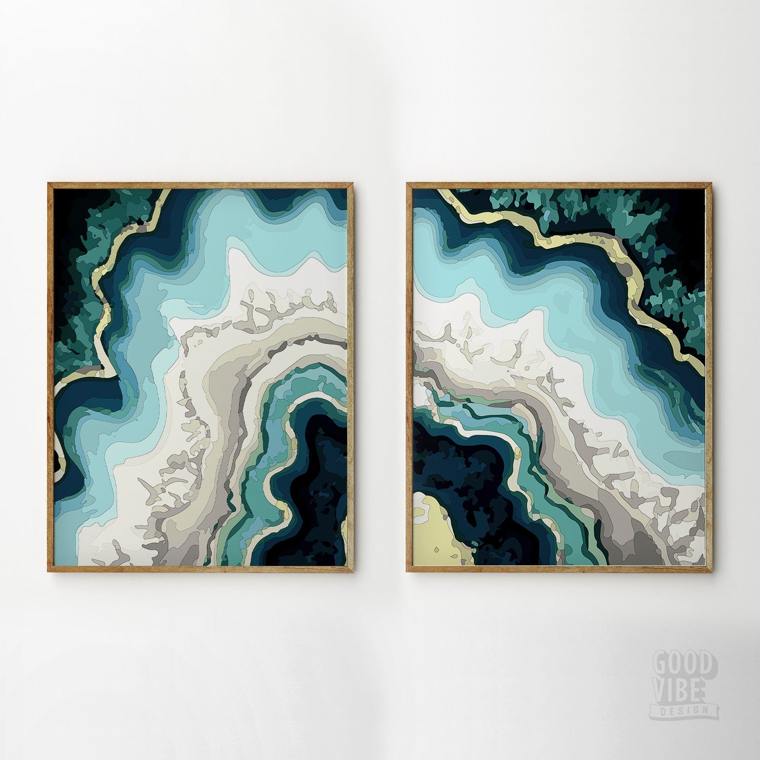Set of 2 Blue Wall Art Abstract Agate Print Geode Marble Etsy Canada