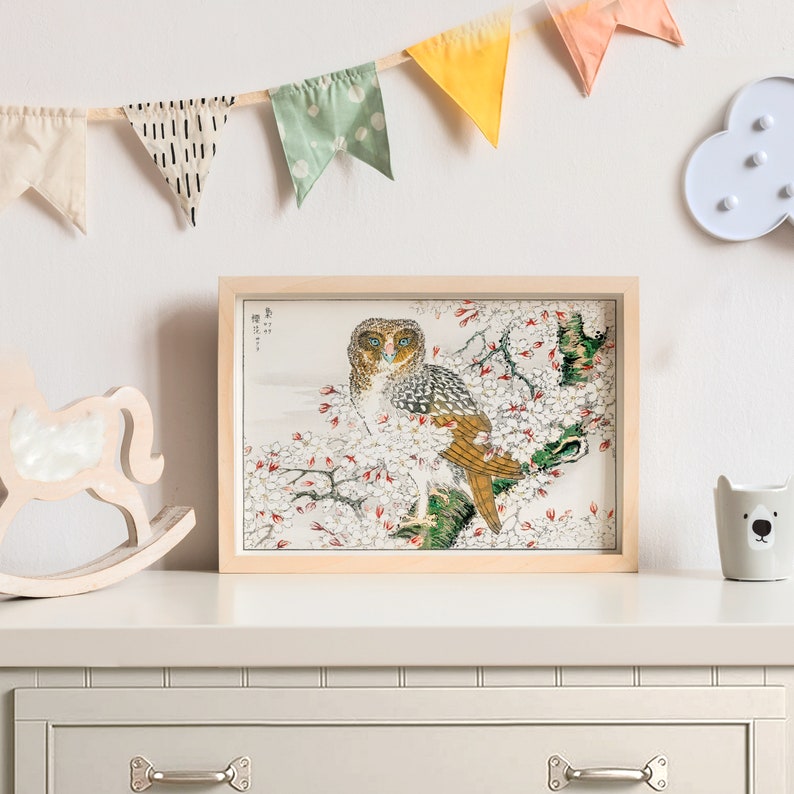 Bird Wall Art Owl Print Japanese Wall Art Vintage Owl Art Etsy