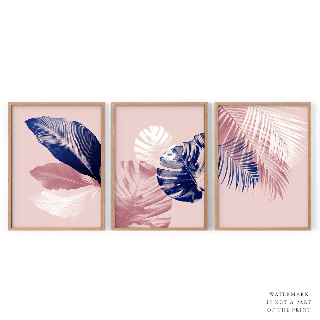 Pink Wall Decor 3 Piece Gallery Botanical Set Plant Leaf - Etsy