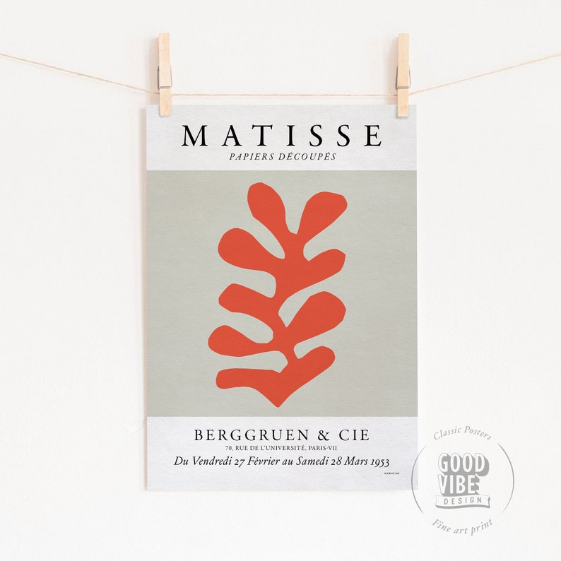 Christmas Gift Neutral Print Matisse Leaf Print Minimalist Wall Art Matisse Poster Mid Century Modern