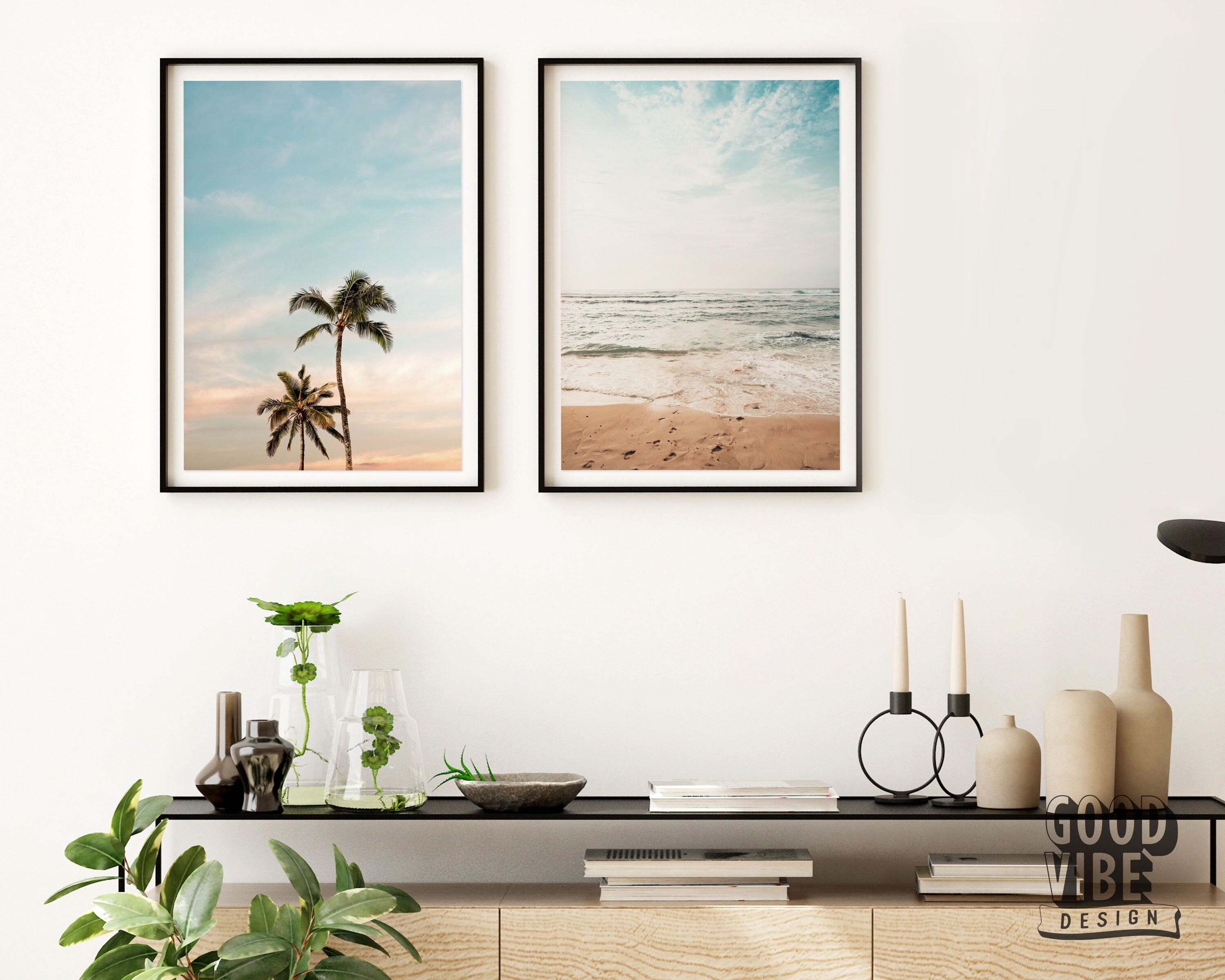 Set of 2 Beach Print Dine Room Decor Sand Print Palm Tree | Etsy