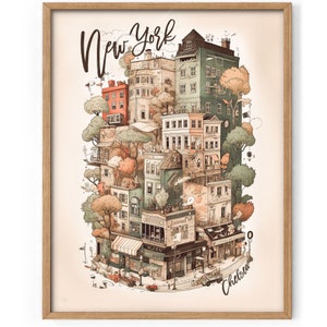 Décoration murale art carte, carte de la ville de New York, impression de voyage Big Apple, affiche rétro New York du quartier de Chelsea, cadeau pour lui, design unique