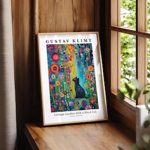 Gustav Klimt Style Black Cat Art Print, Colorful Whimsical Decor immagine 5