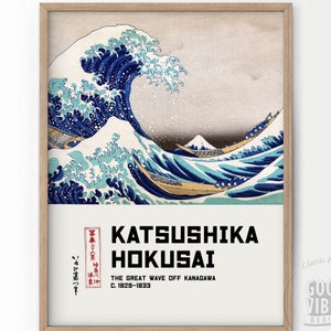 Hokusai Print, Japanese Wall Art, Katsushika Hokusai, The Great Wave off Kanagawa, Vintage Illustration, Ocean Print, Exhibition Museum