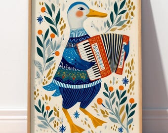 Ente Wandkunst, Alberne Gans Kinderzimmer Wandkunst, Wunderliche kinder Wandkunst, Volkskunst Tier, Musik, Neutral Baby Zimmer Dekor 6