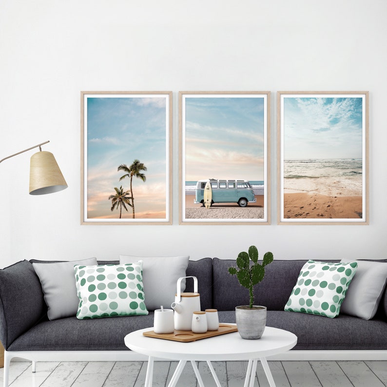 Set of 3 Beach Print Turquoise Van Print Palm Tree Photo | Etsy Canada