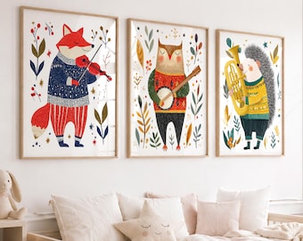 Waldtier Musiker Print 3er-Set - Whimsical Forest Nursery Wall Art 11