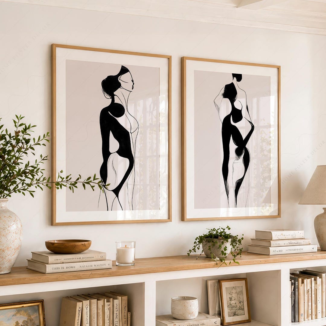 Abstract Female Line Art Prints Set of 2, Minimalist Body Silhouette ...