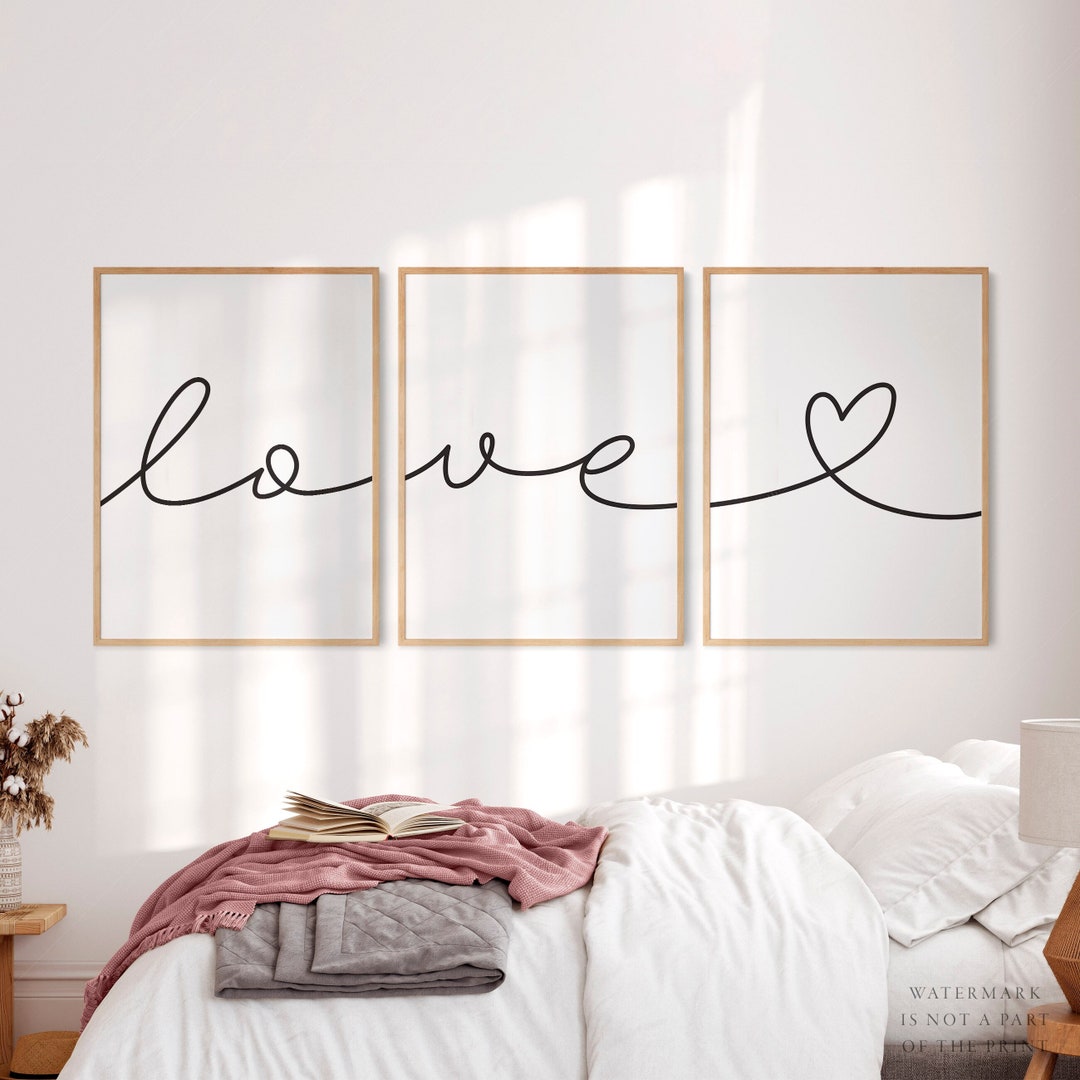 Set of 3 Love Print, Bedroom Wall Art, Love Heart Print, Above Bed ...
