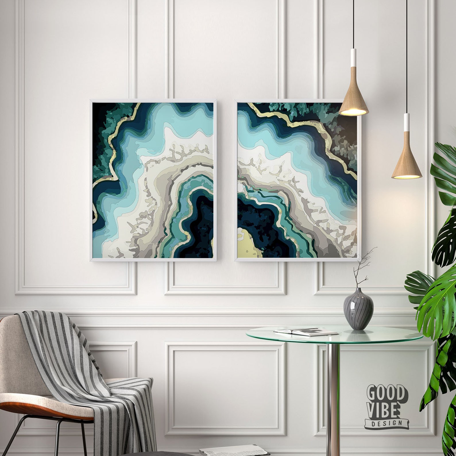 Set of 2 Blue Wall Art Abstract Agate Print Geode Marble Etsy Canada