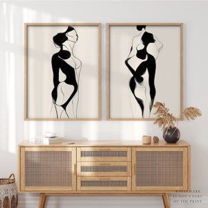 Minimalist Female Body Print Set: Black & White One Line Art, Modern Home Decor