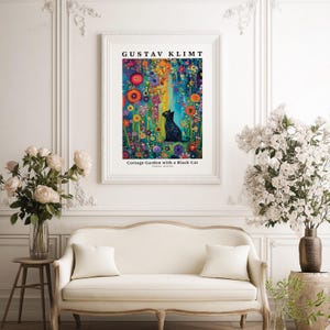 Gustav Klimt Style Black Cat Art Print, Colorful Whimsical Decor immagine 7