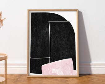 Abstract Geometric Wall Art, Pink and Black, Mid Century Modern Print, Contemporary Minimalist Living Room Decor 5