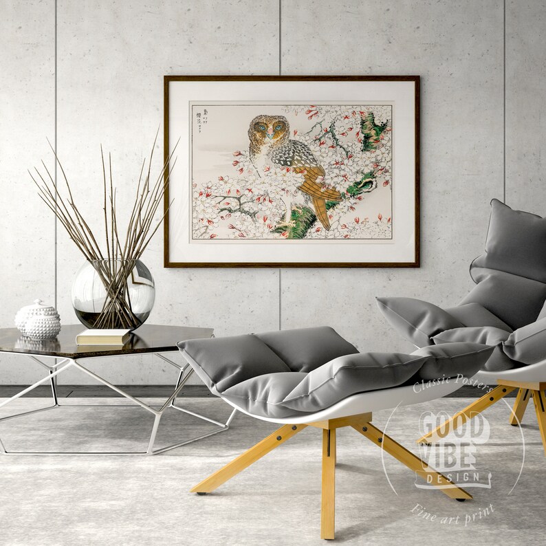 Bird Wall Art Owl Print Japanese Wall Art Vintage Owl Art Etsy