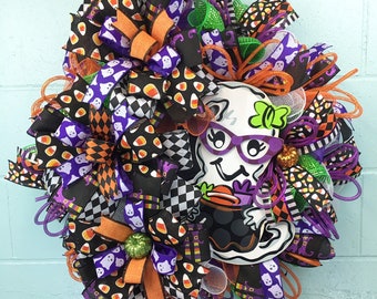 Halloween Ghost Wreath, Whimsical Halloween  Decor, Front Door Wreath, Cute Halloween Wreath, Halloween Party, Funny Halloween Wreath