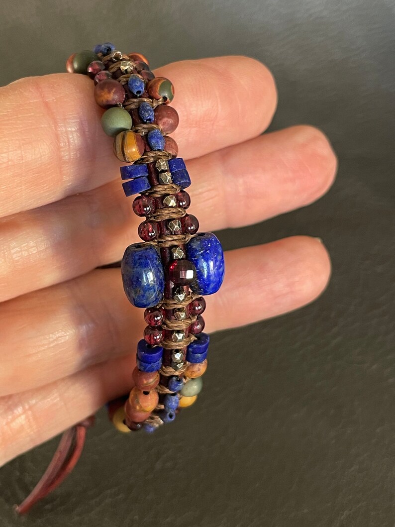Lapis Beaded Wrap Bracelet, Unisex Bracelet, Artisan Made Lapis Wrap