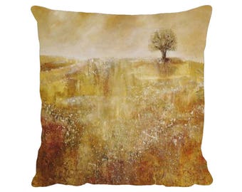Autumn Landscape Cushion, Faux Suede Premium 18" x 18" Pillow with Pad - Tracey Zorek Art