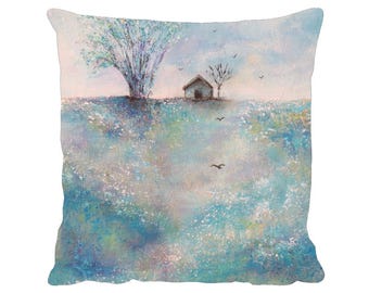 Across the Meadow Cushion, Faux Suede Premium 18" x 18" Pillow with Pad - Tracey Zorek Art