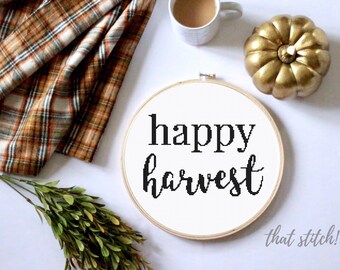 Fall counted cross stitch pattern, happy harvest, harvest decor, autumn wall art, easy counted cross stitch, thanksgiving cross stitch #112