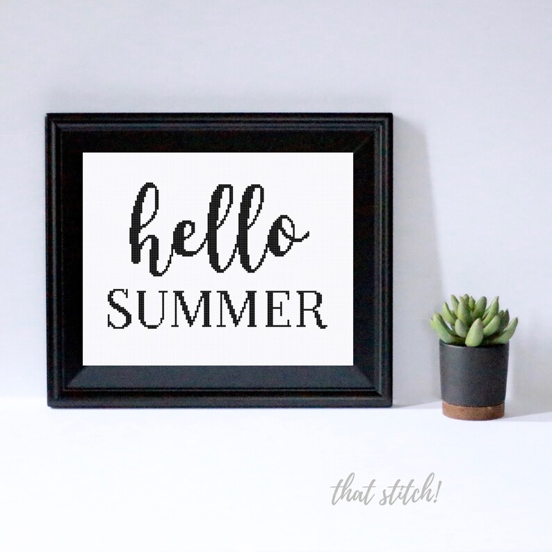Summer counted cross stitch pattern quote summer wall art hello summer wall decor gift for mom modern cross stitch easy summer decor #085