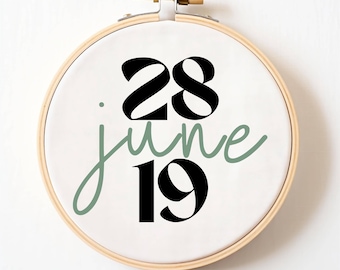 Patrón de punto de cruz personalizado con fecha de boda, idea de regalo de aniversario personalizado, regalo de compromiso o despedida de soltera, descarga digital en PDF