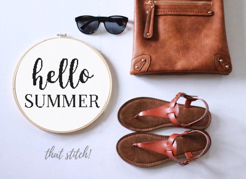 Summer counted cross stitch pattern quote summer wall art hello summer wall decor gift for mom modern cross stitch easy summer decor #085