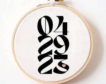 Patrón de punto de cruz personalizado con fecha de boda, idea de regalo de aniversario personalizado, regalo de compromiso o despedida de soltera, descarga digital en PDF