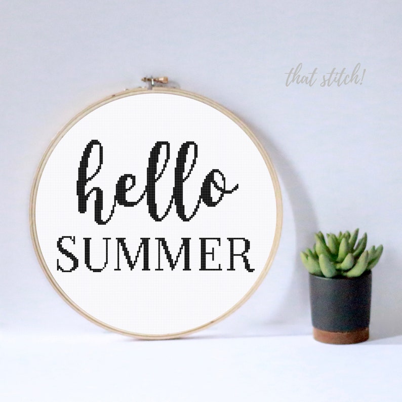 Summer counted cross stitch pattern quote summer wall art hello summer wall decor gift for mom modern cross stitch easy summer decor #085