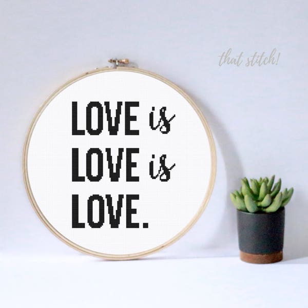 Love is love cross stitch, cross stitch pattern modern, love cross stitch, cross stitch quote, marriage equality, wedding cross stitch, #065