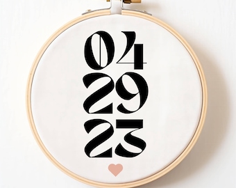 Patrón de punto de cruz personalizado con fecha de boda, idea de regalo de aniversario personalizado, regalo de compromiso o despedida de soltera, descarga digital en PDF