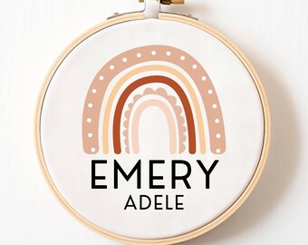 Patrón de punto de cruz personalizado, anuncio de nacimiento con nombre de bebé bohemio, regalo de baby shower personalizado, descarga digital en PDF, arte de guardería DIY