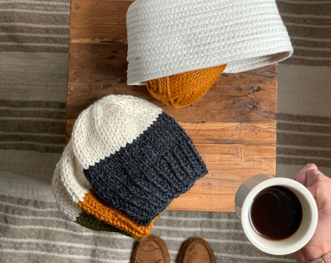 Featured listing image: Color Block Hat | Knit Hat | Two Toned Beanie | Ready to Ship