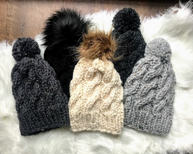 Featured listing image: Chunky Cable Beanie | Knit Hat | The Chalet Cable