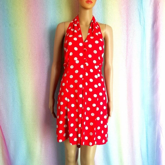 red and white polka dot playsuit